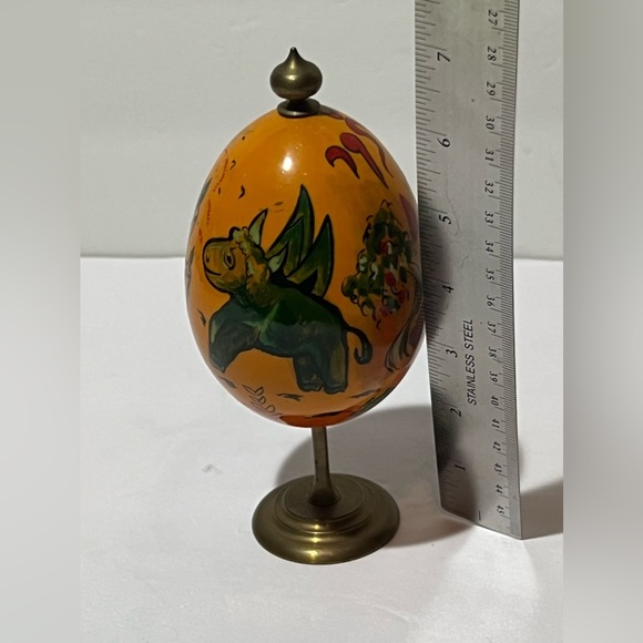 VTG Russian Lacquer Wood Egg Oil Painted Baby Dragon Birds Candles HTF Easter - Picture 7 of 11